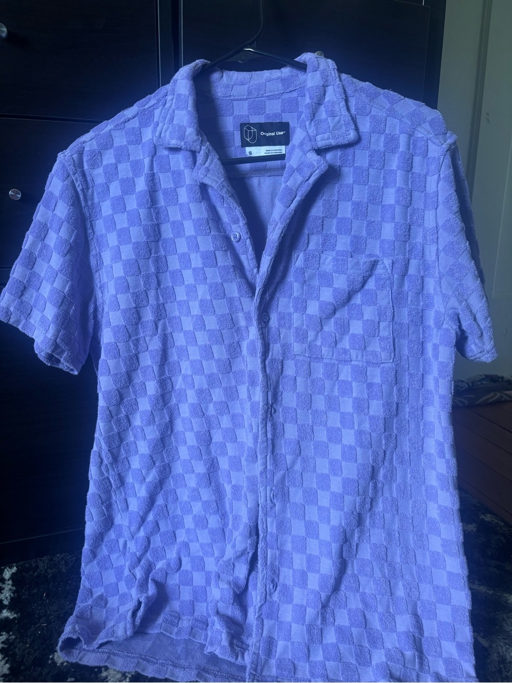 Original Use Lavender Checkered Short Sleeve Button-Up Shirt
